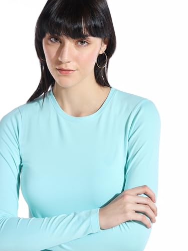 Image of Bewakoof Women's Solid Slim Fit Full Sleeve Round Neck Cotton Lycra Blend Top