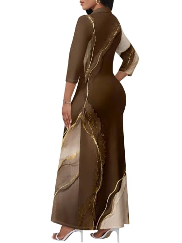 Image of PinkPatty Women's Casual 3 /4 Sleeve Polo V Neck Bodycon Maxi Dress