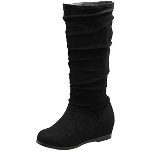 SJJH Women Knee-High Wedge Boots Black Cover
