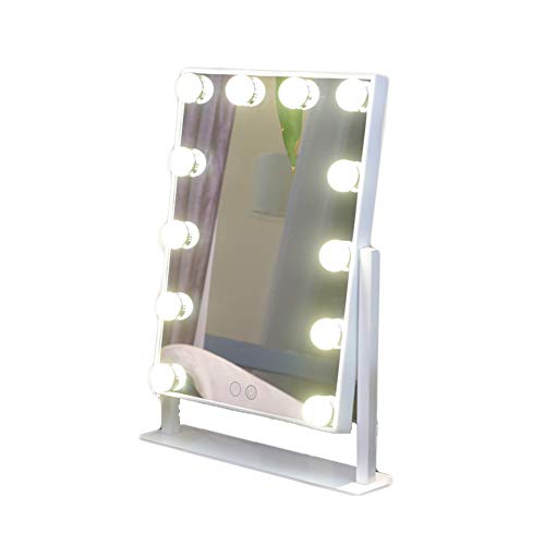 ライト付きバニティミラー 12調光可能 Ledバルブ,3 色 照明モード 360°回転 化粧鏡,楽屋 ベッドルーム ミラー ホワイト 10x14inch