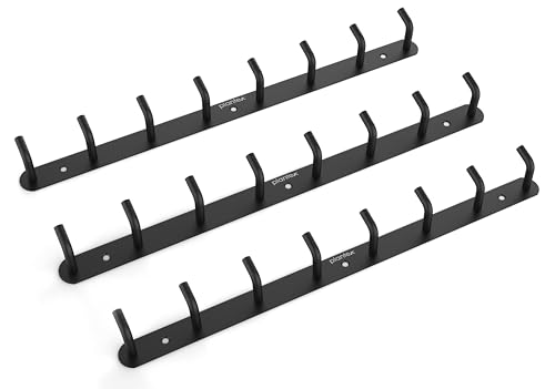 Image of Plantex Wall Hooks for Hanging Cloth /Stainless Steel Towel Hangers /Bathroom Robe Hooks /Door Hangers /Wall Hook Rack /Hook Rail for Hanging Keys - 8 Hooks (Pack of 3, Black)