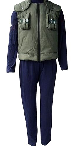 ZYHCOS Halloween Cosplay Costume Mens Green Thick Vest Blue Flocking Hoodie Sets (Large Hoodie+vest)