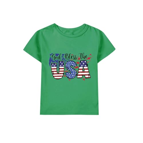 LOIJMK Camiseta para, 4 de julio, camiseta infantil con bandera americana, camisetas patrióticas de manga corta de algodón, ropa superior para niños, camiseta de manga larga para niñas, verde, 10-11