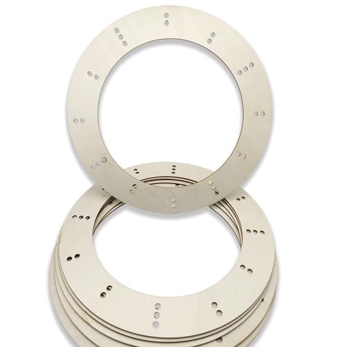 Nudaoz 6-Pack 11-inch (27.9cm) Wooden Wreath Frames | Unfinished Craft Blanks 0.4cm Thick + 28 Holes Suitable for Hanging Flower Hoops/Home Decor Slight Wood Grain & Size variances