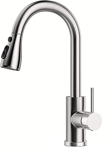 Kitchen Sink Taps Mixer with Pull Out Spray, Single Handle High Arc Commercial Stainless Steel Kitchen Faucet Suitable for UK Standard Fittings Bar Laundry RV Farmhouse (Brushed Nickel)