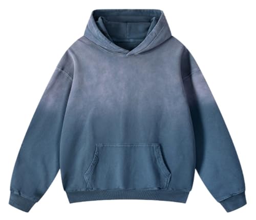 Womens Mens Acid Wash Hoodie Oversized Heavyweight Fleece Hoodies Gradient Vintage Sweatshirt Couple Top