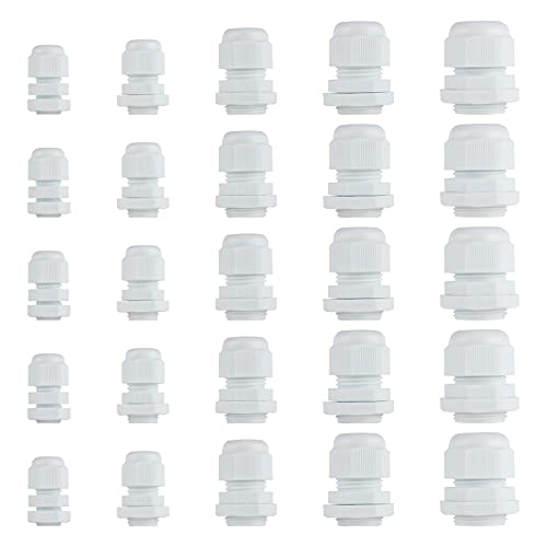 Preisvergleich Produktbild Kabelverschraubung Set, 25 Stück Kabeldurchführung wasserdicht Einstellbar Kabelverschraubungen PG7 PG9 PG11 PG13.5 PG16 Grau Kabelverschraubungen