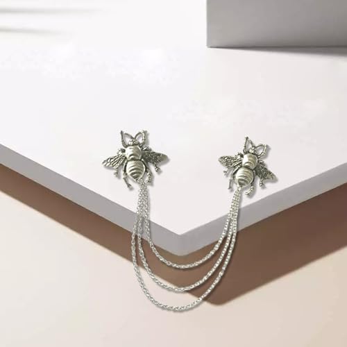Image of Vintage Metal Rose Bee Lapel Pin for Men Collar Pins Gold Plated Silver Plated Flower With Hanging Chain Lapel Pins for Men's Suit Accessories Brooch Pin Fashion Jewelry for Men Women