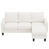 YESHOMY L-Shaped Convertible Sectional Sofa 3 Seater with Corduroy Fabric, Complete with Mobile Footrest, for Living Room, Apartment and Office, 70', Beige