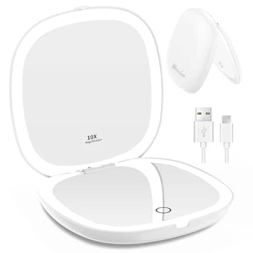 WOBSION Rechargeable Lighted Travel Makeup Mirror,1x/10x Compact Magnifying Mirror with