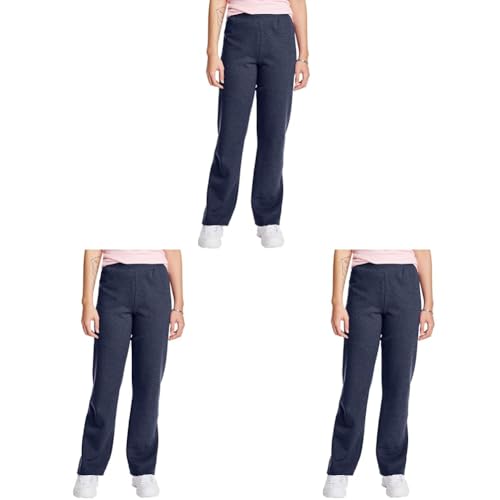 Image of Hanes ComfortSoft EcoSmart Women's Open Bottom Leg Fleece Sweatpants, Navy Heather, Large (Pack of 3)