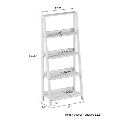 Lavish Home 4 Shelf Ladder Bookshelf, White