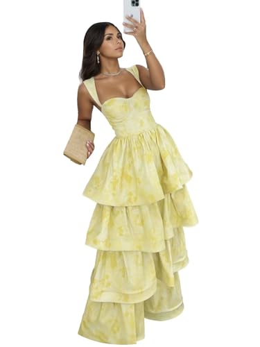 I2USHOP Jacquard Satin Prom Dress Tiered Ball Gown Sweetheart Long Prom Dresses Ruffle Maxi Dress...