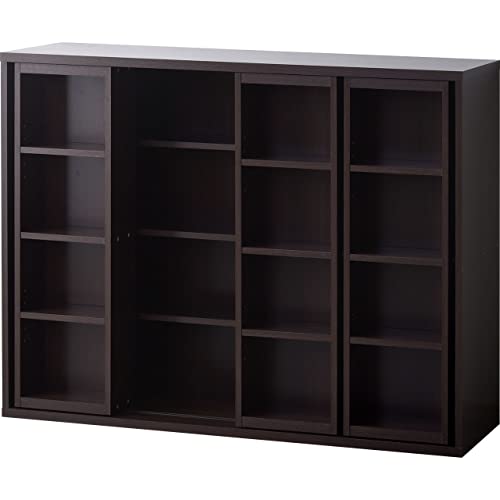 ワイエムワールド 本棚 スライド式 大容量 幅119 奥行き34 高さ92 奥深タイプ コミック収納 木製 ブラウン 00-100063