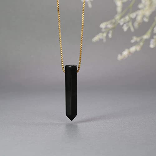 Coai Gemstone Black Obsidian Genuine Stone Hexagonal Pointed Pendant Necklace #TOP3