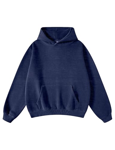 Hatant Hoodies for Men Heavyweight Fleece Sweatshirts for Men Acid Wash Athletic Hoodie Vintage Oversized Matching Hoodies for Couples Men's Fashion Hoodies with Pocket Workout Tops Blue-L