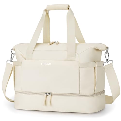 ETRONIK - ETRONIK New Ryanair Cabin Bags 40x30x20, 24L Water-Resistant Travel Bag with Shoe Compartment, Carry-on Gym Bag with Wet Pocket, Underseat Hand Luggage Holdall Bag for Hospital Overnight Weekend Beige - -30%