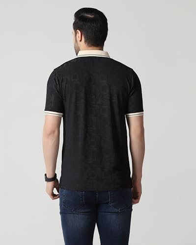 Image of TOPLOT Men's Premium Jacquard Polo T-Shirt | Geometric Textured Design | Contrast Collar & Cuffs | Soft Breathable | Perfect for Office & Casual Wear | Available in Pack of 2 (5281)