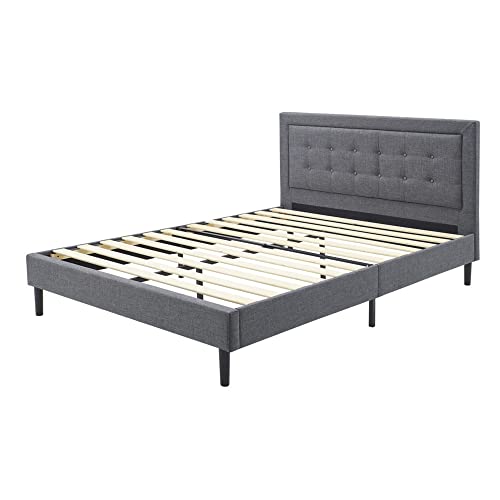 Image of Decoro Mornington 2.0 Upholstered Platform Bed | Headboard and Metal Frame with Wood Slat Support, Grey, Queen Size