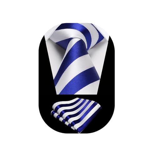 Image of HISDERN Stripe Tie Mens Ties with Pocket Square Set Classic 3.4'' Silk Formal Necktie Handkerchief for Business Wedding
