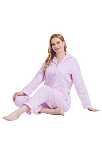 Image of GLOBAL Women Cotton Pajamas Long Sleeve PJs Button Down Sleepwear S-3XL