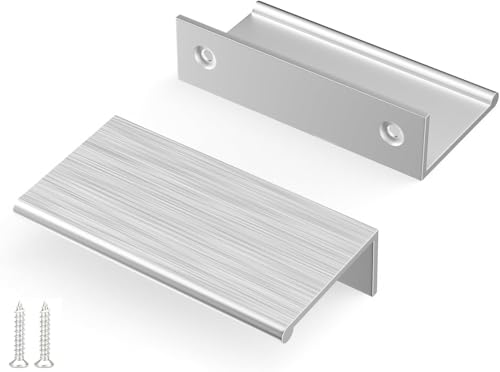 Image of Peaha 10 Pack Kitchen Cabinet Handles 2-1 /2 inch Brushed Nickel Cabinet Pulls | Edge Finger Pulls for Cabinets Silver Drawer Pulls Modern Hidden Aluminum Alloy Dresser Drawer Handles Closet Bedroom