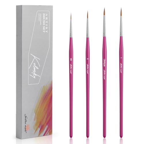 Golden Maple 4 Stück Kolinsky Pinsel für Modellbau & Miniaturmalerei - Hochwertige Feinpinsel für Details, Aquarell, Acrylöl, Malen nach Zahlen(0, 00, 1, Oblique)