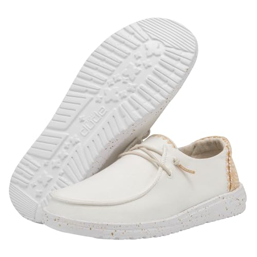 Image of HEYDUDE Women's Wendy Chambray White Sand Size 10 | Women's Shoes | Women's Lace Up Loafers | Comfortable & Light-Weight