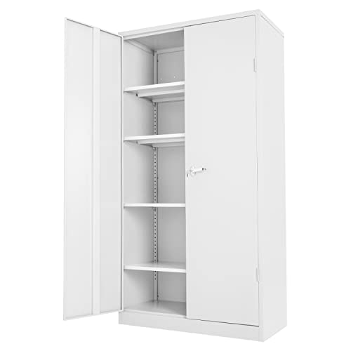 Greenvelly Metal Storage Cabinet, 72X36X18 White Locking Cabinet With Doors And 4 Shelves, Large Tall Lockable Office Cabinet With Lock And 2 Keys Steel Cabinet For Home, Laundry Room #TOP5
