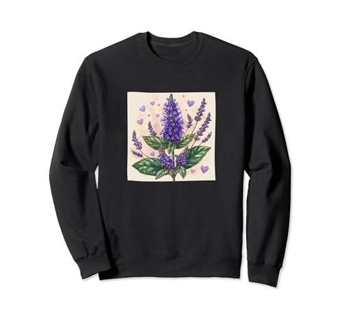 Anise Hyssop Flowers With Hearts Around Boho Style Graphic Sweatshirt