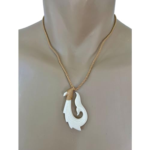 Hawaiian Makau Bone Fish Hook Whale Tail Pendant Necklace4