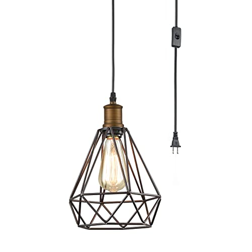 Image of YUBOLE Plug in Pendant Light - 16ft Cord Apartment Friendly｜No Drill Vintage Industrial Hanging Lamp｜ETL Certified for Bedroom /Kitchen｜Edison Bulb Compatible