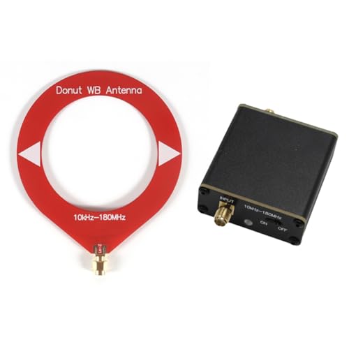 Yominerr Antena de Banda Tipo Donut de 10 KHz A 180 MHz con Convertidor de Baja Impedancia para Radio Walkie Talkie SDR Roja