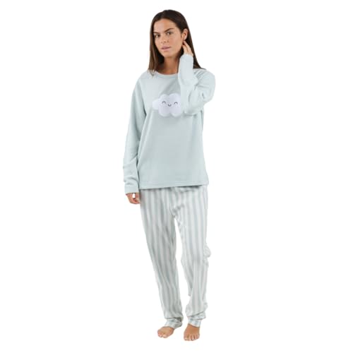 TRAMAS+ Pijama de Invierno para Mujer, Conjunto Polar de Camiseta Manga Larga y Pantalón Largo con Cintura Ajustable, Calentito - L, Eric