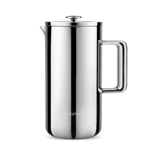 aarke Coffee Press – Premium Kaffeepresse aus Edelstahl im schwedischen Design, Doppelwand-Vakuumisolierung & Auslaufsicherer Ausguss, 8 Tassen