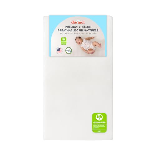 Image of Davinci Premium 2-Stage Crib & Toddler Mattress, Firm Support, Lightweight, Removable Cover, Greenguard Gold Certified, CertiPUR-US Certified