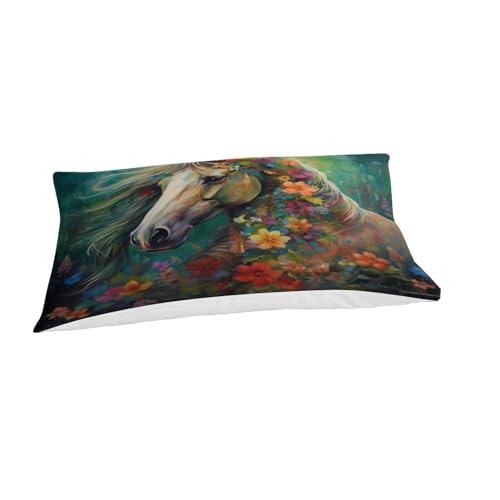 Housse de couette imprimé animal fleurs et chevaux avec fermeture éclair