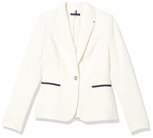 Tommy Hilfiger Women's One Button-Blazer, Ivory/Indigo, 0