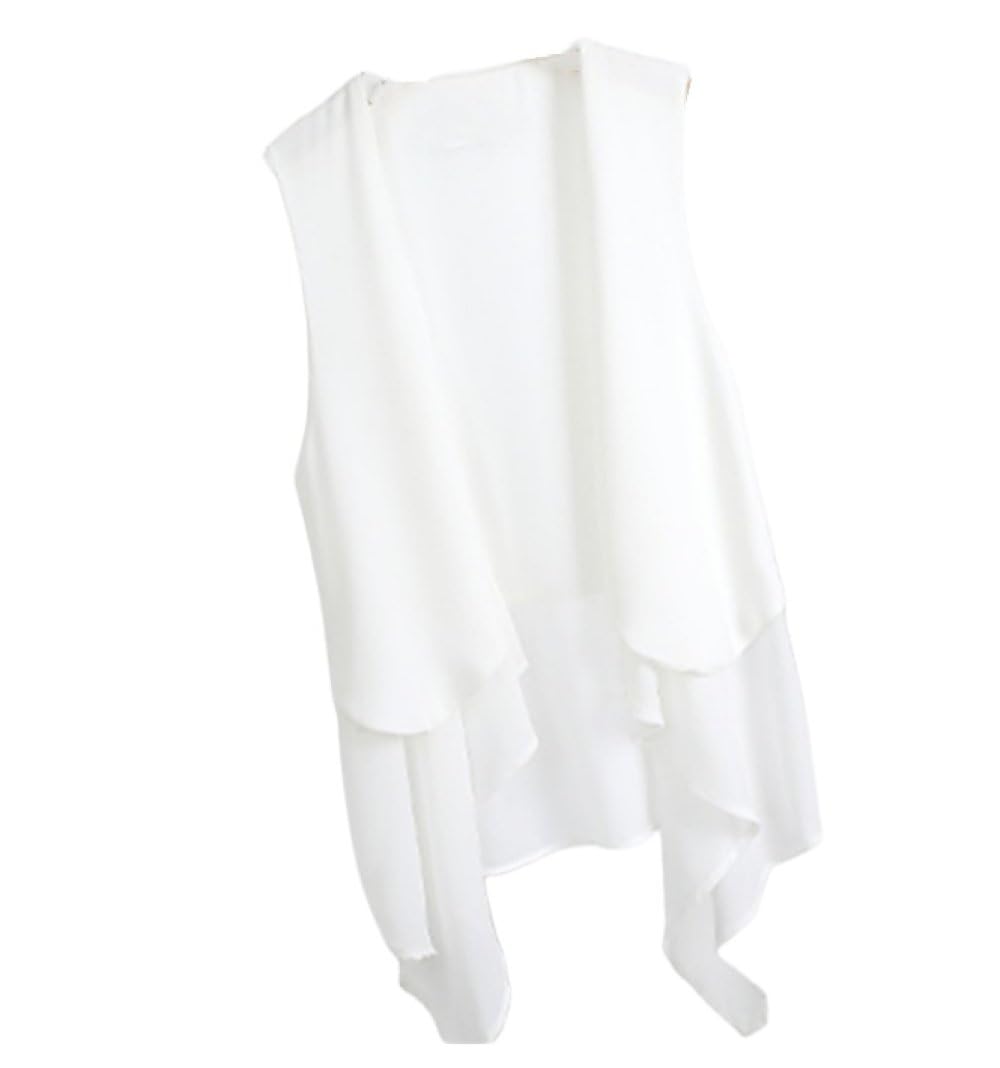 Yonghongkeji Women's White Sleeveless Chiffon Blazer Waistcoat, Solid Suit Formal Office Vest V Neck Jacket Coat Plus Size Casual Vintage Cardigans Waistcoat,,Xl