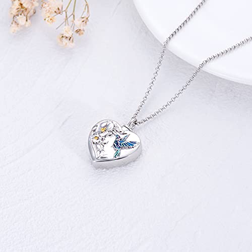Hummingbird Flower Cremation Urn Necklace For Human Ashes 925 Sterling Silver Heart Keepsake Memorial Locket Holder Jewelry Gift For Women #TOP2