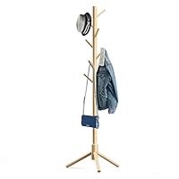 Hupmad Wooden Tree Coat Rack Stand,Sturdy Freestanding Coat Rack with 8 Hooks,3 Adjustable Height for Child Adult,Wood Coat Stand Tree Fits Entryway Bedroom Office for Bags,Hats