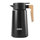 DUIERA1.8リットル魔法瓶ポット保温保冷ポット1800mlポットおしゃれなポットステンレスティーポット保冷ティーポット卓上ポット木製のハンドルと蓋付き、黒