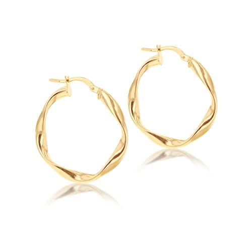 Boucles d'oreilles femme créoles torsadées or jaune 9 carats 25 mm