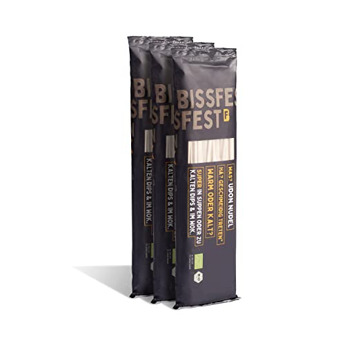 bissfest BIO Udon Nudeln 750 g (3 x 250 g) - Extra teigige asiatische Nudeln für japanische Suppen oder Wok Gerichte - Vegan
