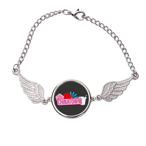 Bracelet en métal rouge China Town taille M jonc ailes d'ange tendance pour femme et homme