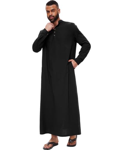 YAOHUOLE Kaftan for Men - Button Down Islamic Thobe Arabic Robes2