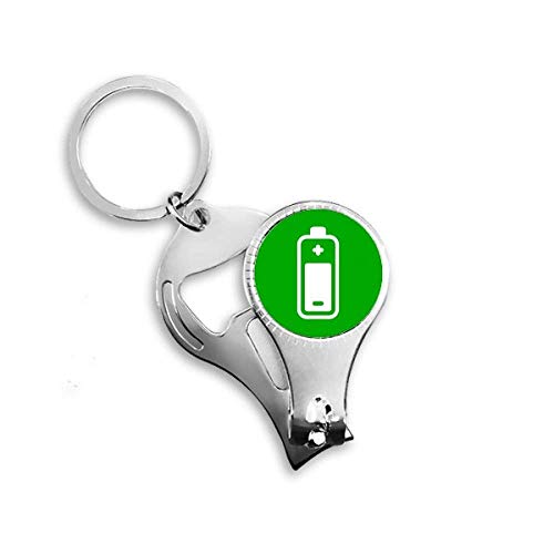 Charge Green Square Warning Mark Nail Nipper Ring Key Chain Bottle Opener Clipper