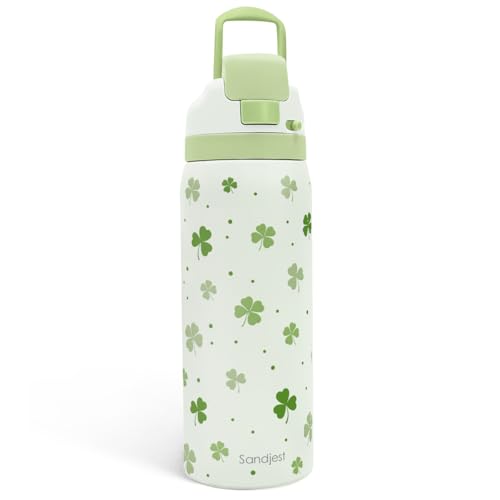 Image of Shamrock Insulated Stainless Steel Water Bottle with Straw for Sports and Travel, 32oz, Gifts for Irish Women Girls Friends Teens Birthday Christmas St Patricks Day