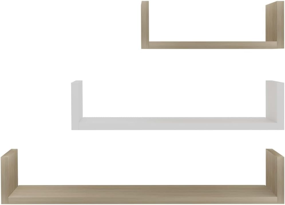 vidaXL Wall Shelf 3 Pcs, Floating Shelf, Display Shelf, Wall Mounted Shelf for Book Photo Frame, Modern Style, White and Sonoma Oak Engineered Wood