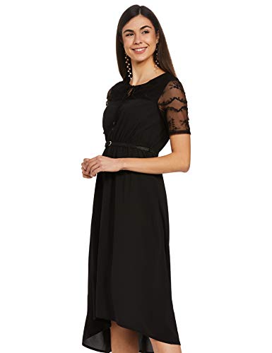 Image of EASYBUY Women's Dobby Georgette Fit and Flare Below The Knee Dress (SU20EX10LW Black L)